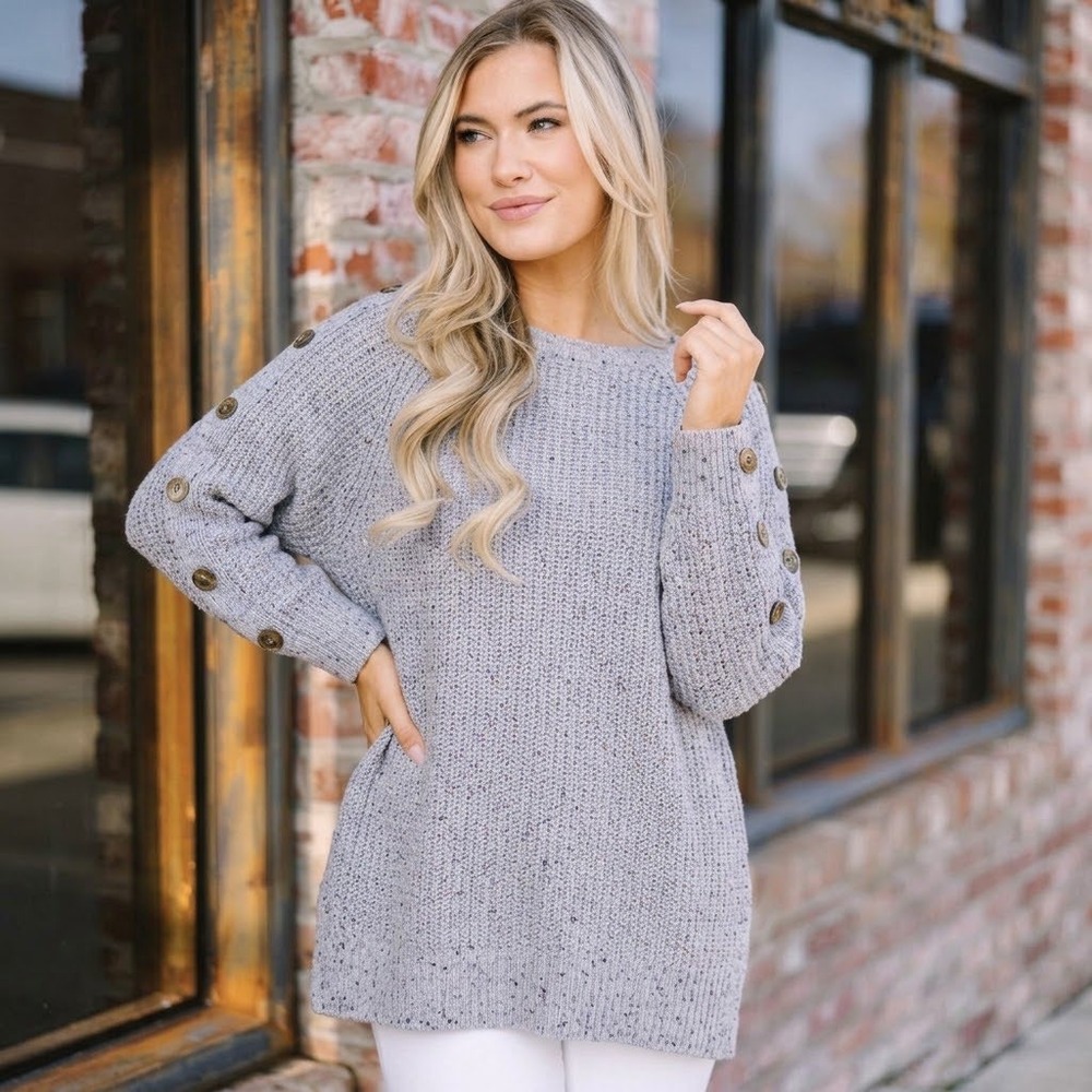 Soft Surroundings Sweater Lavender Wool Silk Blend Marled Button Sleeve Medium